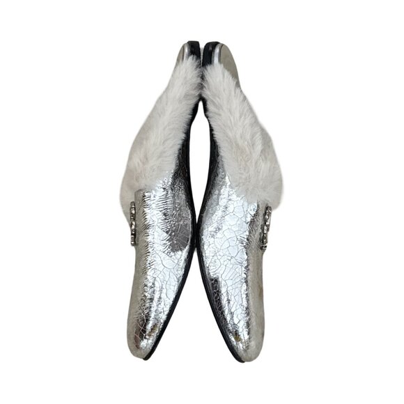 Roberto Cavalli silver fur trim mules size 6 - Picture 2 of 6